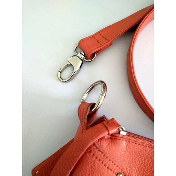 Stone Mountain Purse Coral/Orange Leather Shoulder Bag Adjustable Strap - Med - Picture 6 of 16